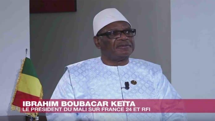 Le président malien Ibrahim Boubacar Keïta, lundi 10 février, lors de son interview depuis Addis-Abeba pour RFI et France 24.