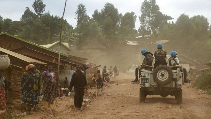 © Samir Tounsi, AFP Des soldats de la Monusco patrouillant dans la région d'Ituri, en RD Congo, en mars 2020