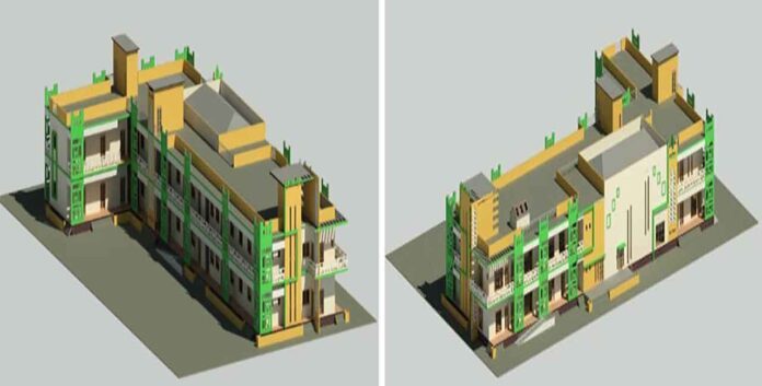 La maquette des Blocs A et B de l’INA en chantier