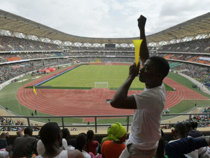 Lors de l'inauguration du Stade olympique d'Epimbé, le 3 octobre 2020, près d'Abidjan